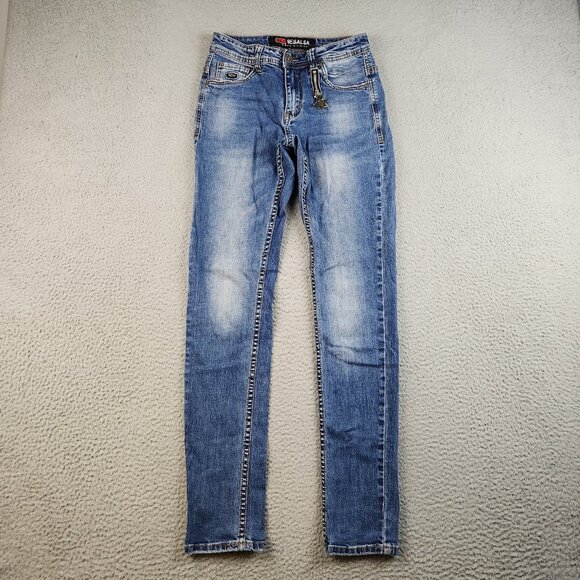 Resalsa Denim - Womens Blue Denim Resalsa Skinny Ankle Jean Size 27 Stretch Faded Star Charm Zip